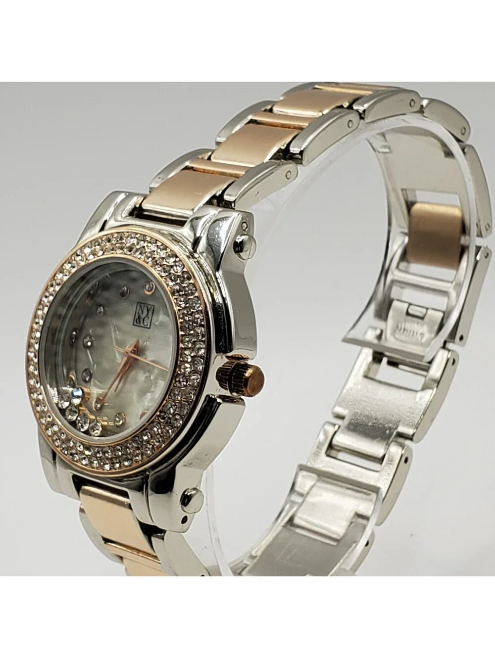 NY&C Rhinestone Womens Watch 34mm Two Tone New Battery
